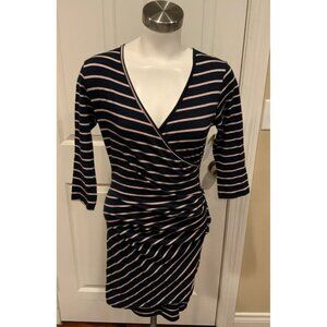 Sundry Navy Blue, White & Red Striped Ruched 3/4 Sleeve Dress, Size 0 (XS) NWT!